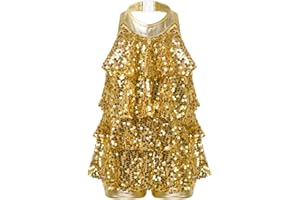 JEATHA Kids Girls Sleeveless Shiny Sequins Halter Tassel Mini Dress Latin Jazz Salsa Samba Rumba Dance Costumes