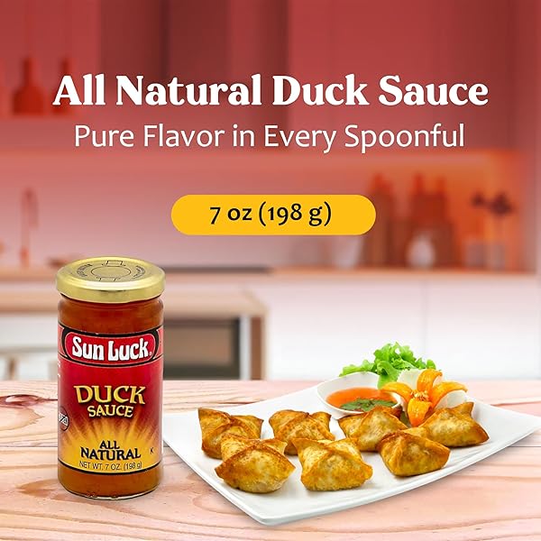 SUN LUCK ALL-NATURAL DUCK SAUCE 7 OZ BOTTLE – SWEET & TANGY CHINESE-STYLE DIPPING SAUCE FOR EGG ROLLS, WONTONS & APPETIZERS; GREAT GLAZE FOR CHICKEN & PORK.