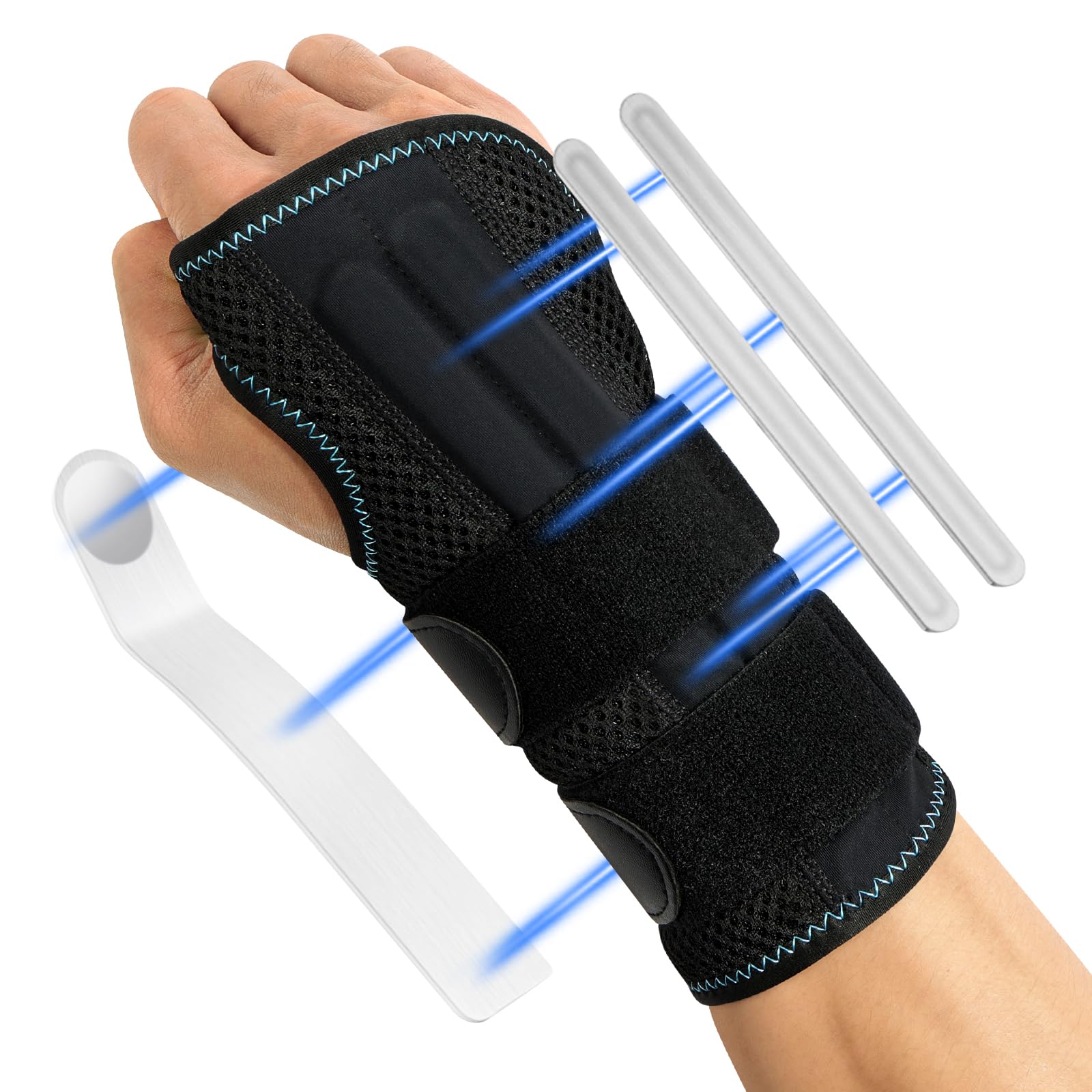 AOGOE Wrist Support Brace with 3 Metal Splint, Wrist Support Splint Arm Stabilizer for Men Women, Carpal Tunnel Wrist Support, Right Hand Support and Tendonitis Arthritis Pain Relief, Right-M