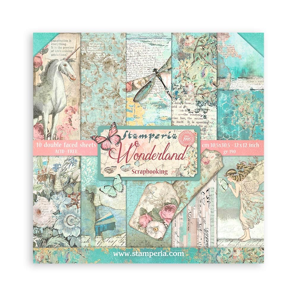 STAMPERIA Paper Pad 10 Sheets Double-Sided Wonderland Paper, Multi-Colour, 30.5 x 30.5 (12" x 12")