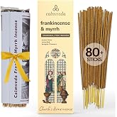 Church Frankincense and Myrrh Incense Sticks Oliban- 80 Pack, Charcoal Free | Handmade Natural Incense Sticks from Upcycled Flowers, Clean-Burning; Non-Toxic Catholic Incense for Spiritual Healing