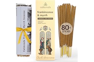 Calmveda Church Frankincense and Myrrh Incense - 80 Sticks, Charcoal Free, Handmade from Upcycled Flowers, Spiritual Healing Incense