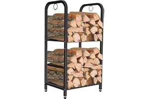 OUGEWOOD Firewood Rack Indoor, 2 Tier Firewood Rack Firewood Holder Small Firewood Rack Outdoor Wood Storage for Fireplace