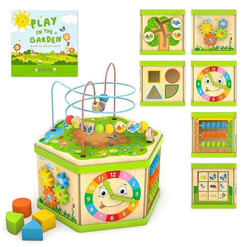 TOYVENTIVE Wooden Kids Baby Activity Cube One Year Old Girl