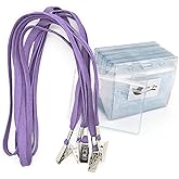 Lanyards with ID Holders - Waterproof Plastic Name Tags & Badges (50 Pack, Purple, Horizontal)