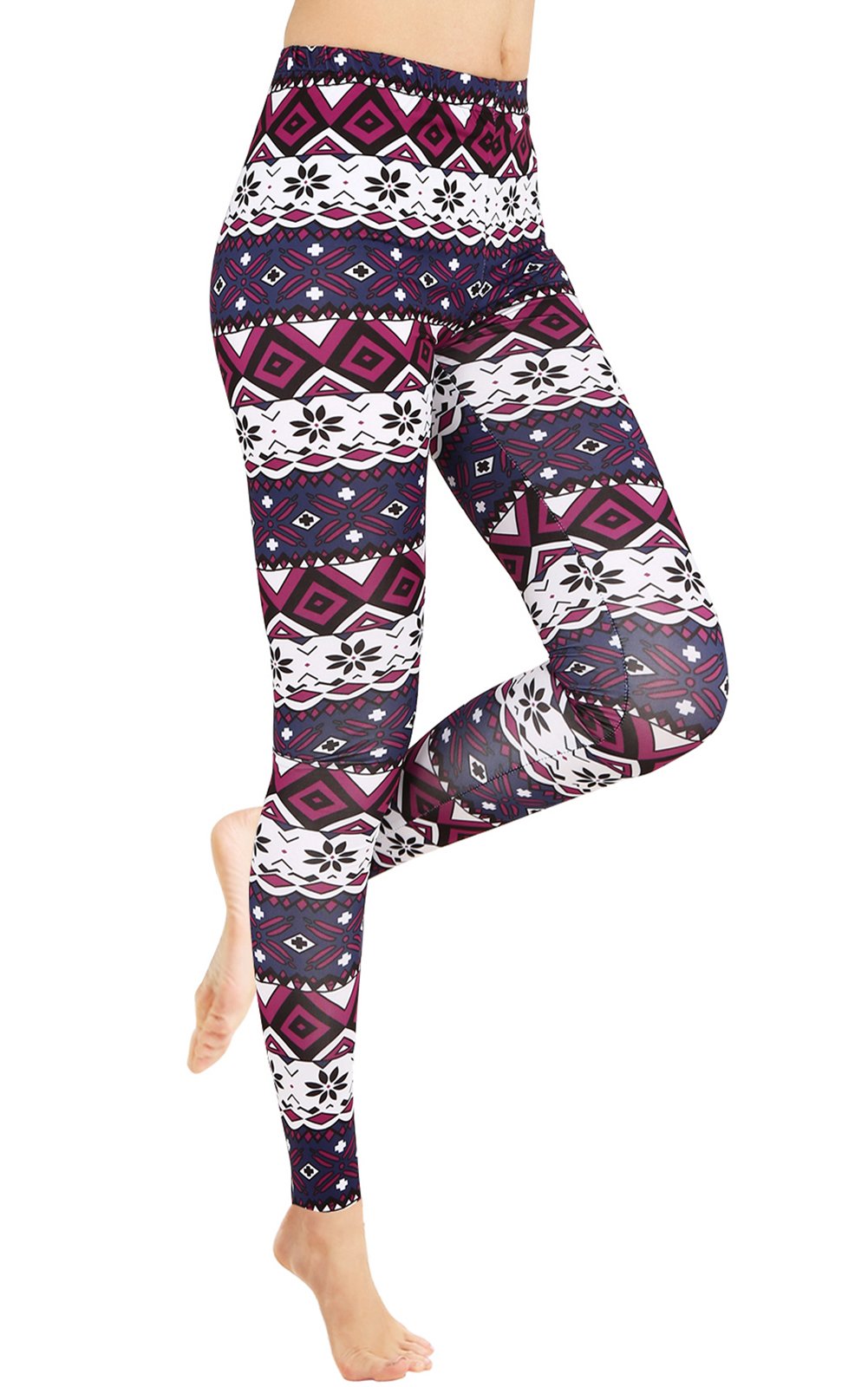 Womens Ultra Soft Brushed Christmas Leggings Pants Purple Floral Print M