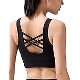 Yvette Yoga Bras Light Support Cross Back Sports Bras U Neck with Wide Straps Fixed Pads for Workout Gym Pilates Daily