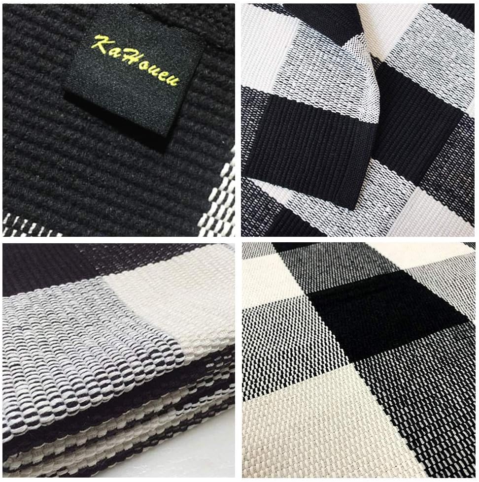 KaHouen Cotton Buffalo Check Rug 27.5 x 43 Inches, Buffalo Plaid Rug, Washable Hand-Woven Outdoor Checkered Rugs for Layered Door Mats/Kitchen/Farmhous (Outdoor Front Door Mat): Kitchen & Dining