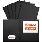 SUNEE 2 Pocket Folders with Prongs (25 Pack, Black), Paper Folders with 2 Pockets and 3 Prongs Fit Letter Size Paper, Folders with Prongs for School Office Home Business