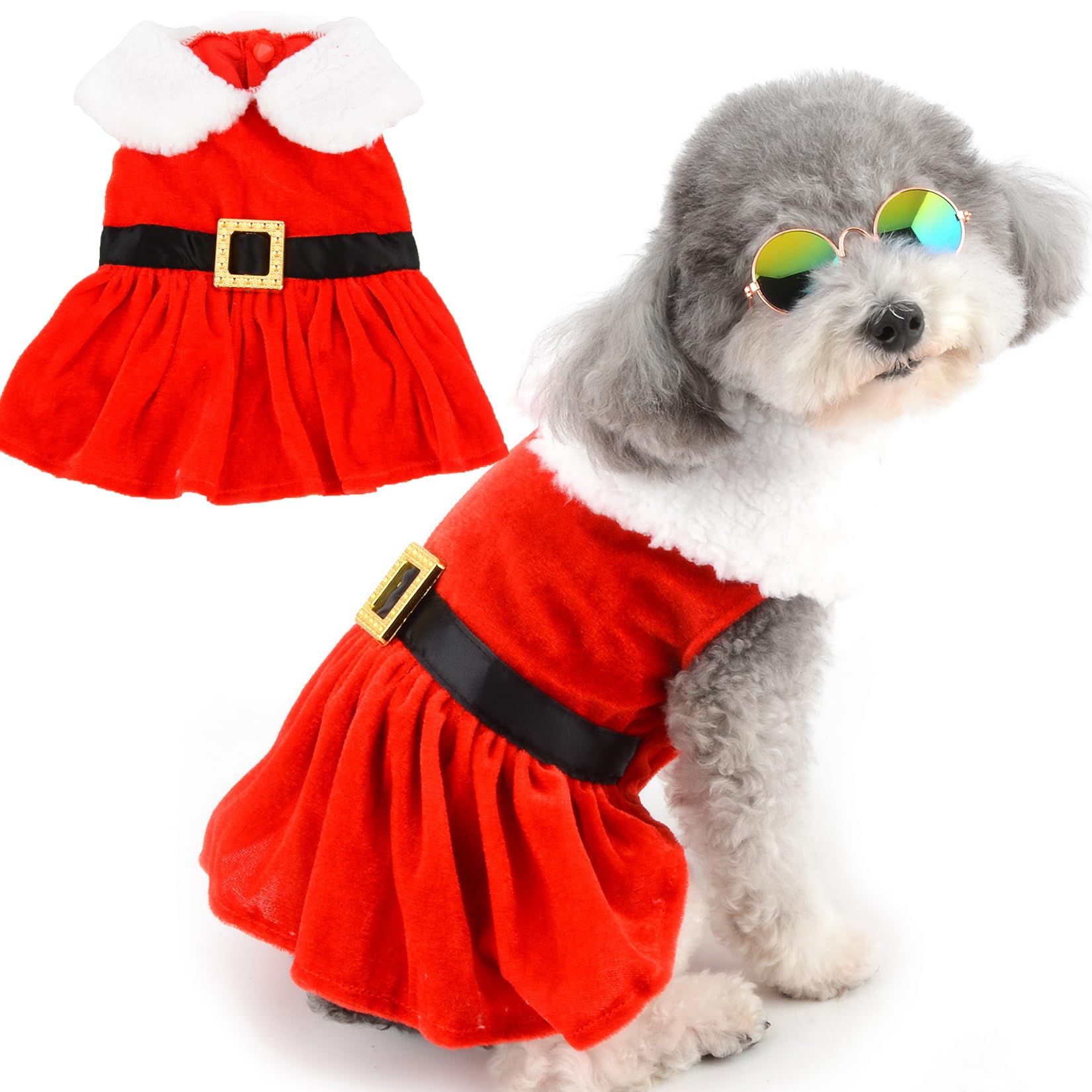Zunea Velvet Christmas Dog Dresses for Small Dogs Cats Santa Claus Puppy Girl Xmas Dress Female Dog Skirt Winter New Year Clothes Outfit Cute Holiday Apparel Costumes for Chihuahua Yorkie (Belt, XL)