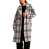 CHARTOU Women Long Wool Plaid Pea Coat Double Breast Midi Long Trench Peacoat Overcoat with Belt
