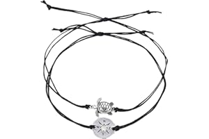 ink2055 2Pcs/Set Turtle Hollow Compass Charm Anklet Women Summer Beach Ankle Bracelet,Ankle Bracelets for Women Teen Girls Beach Jewelry Gifts