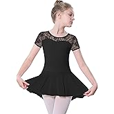 BAKPH Girls Dance Ballet Leotard with Skirt,Lace Sleeves Ballerina Gymnastics Outfit