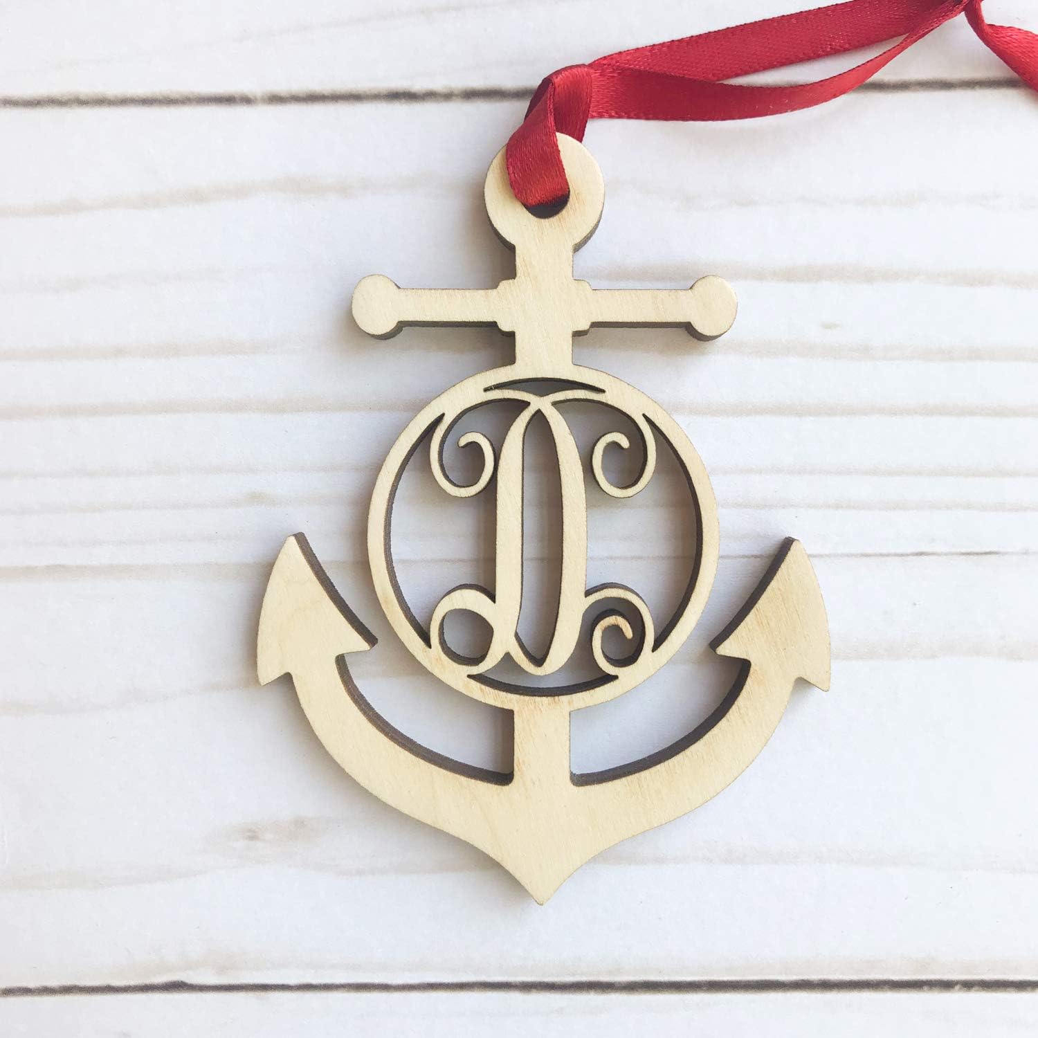 Monogram Anchor Wood Ornament - Letter D