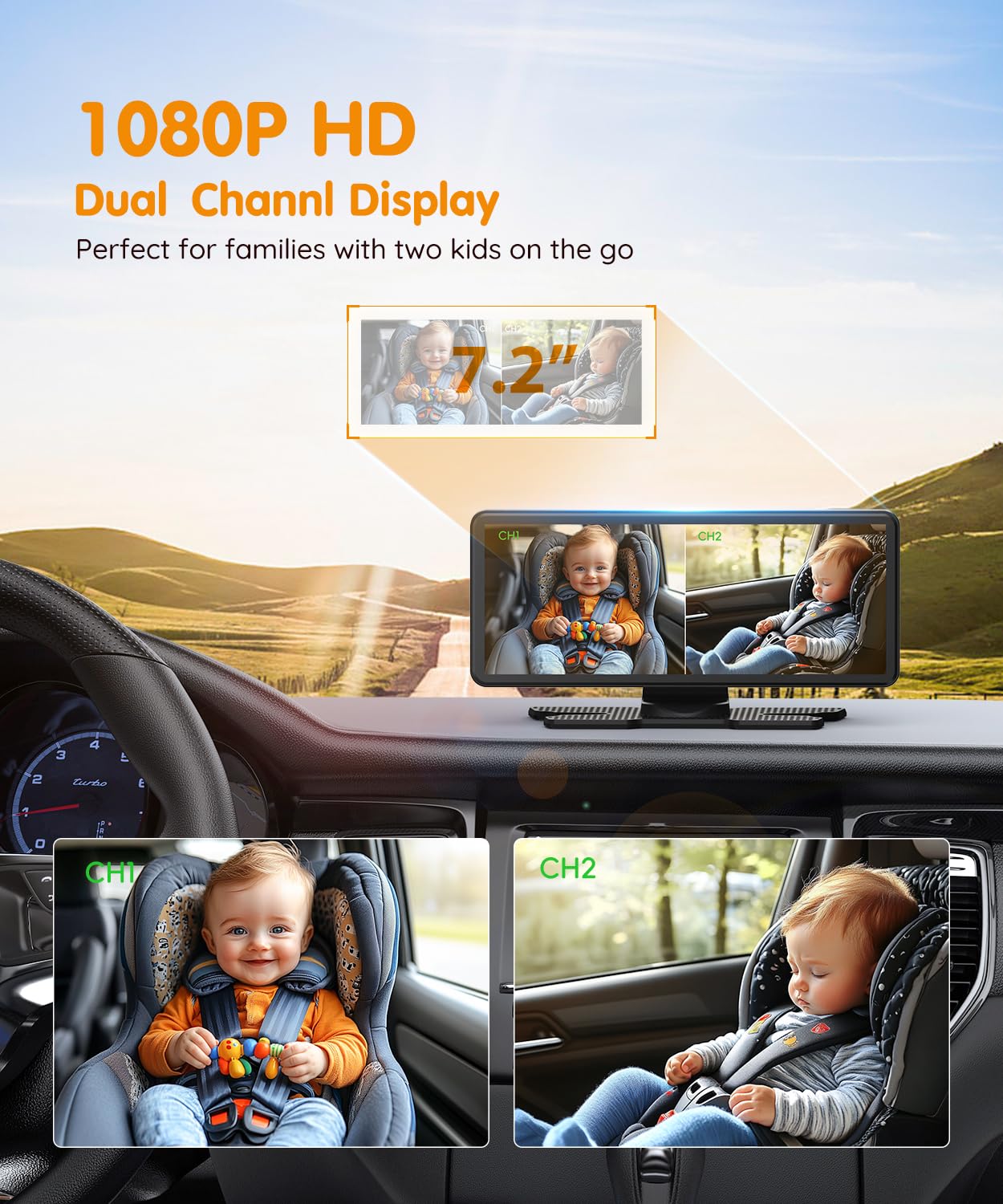 Babyvue BV3 PRO Baby Car Camera for 2 Kids - 7.2
