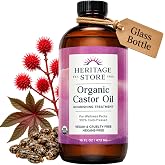 HERITAGE STORE USDA Organic Castor Oil, Cold Pressed, 16 fl oz | Nourish hair, brows, lashes and skin with USDA Organic Castor Oil, cold-pressed and hexane-free.