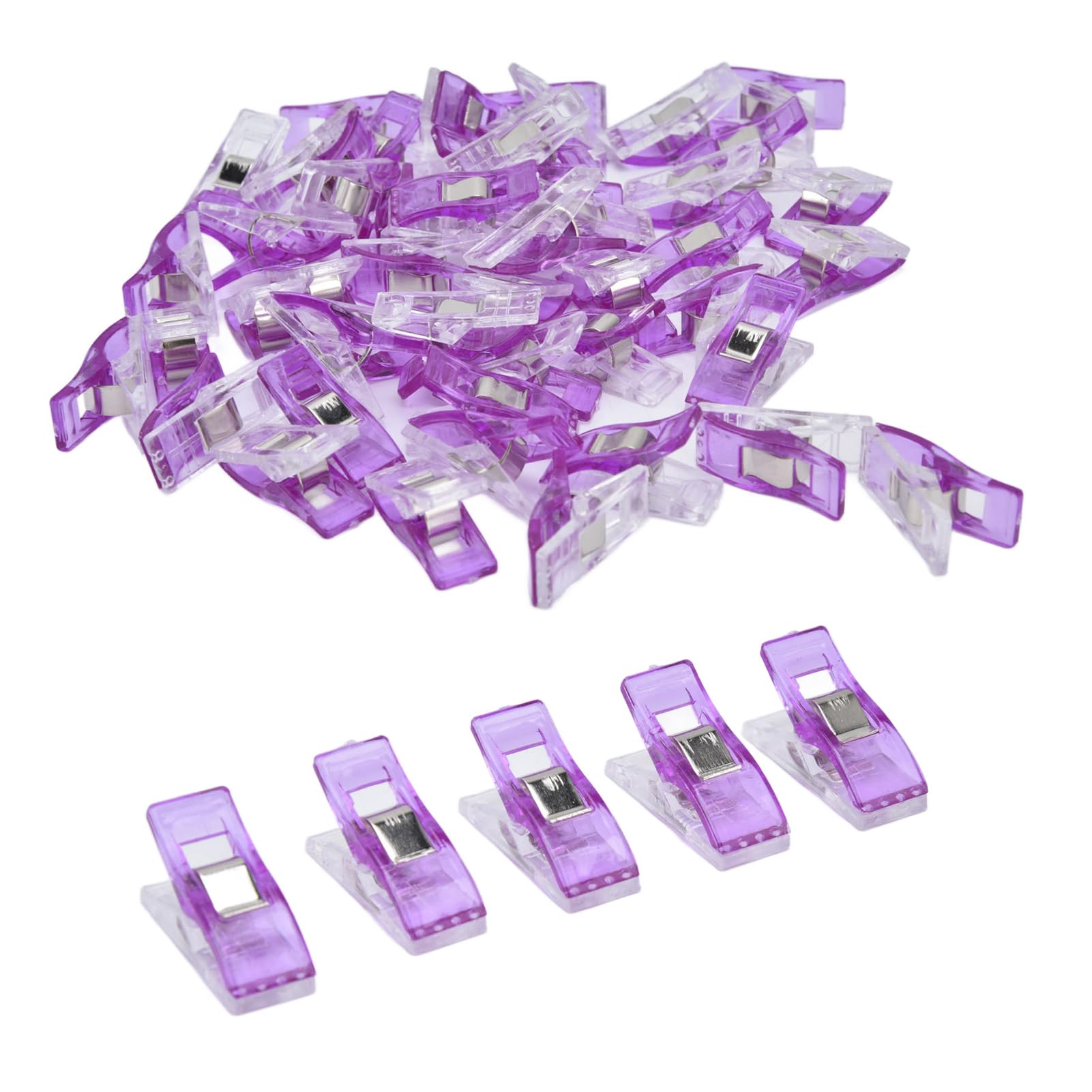 Sewing Clips for Fabric, 50Pcs 1.1 x 0.4 x 0.6in Quilting Clips Fabric Clips Multicolored Fabric Clips ABS Plastic Craft Clips for Sewing Binding Quilting Crafting(Purple)