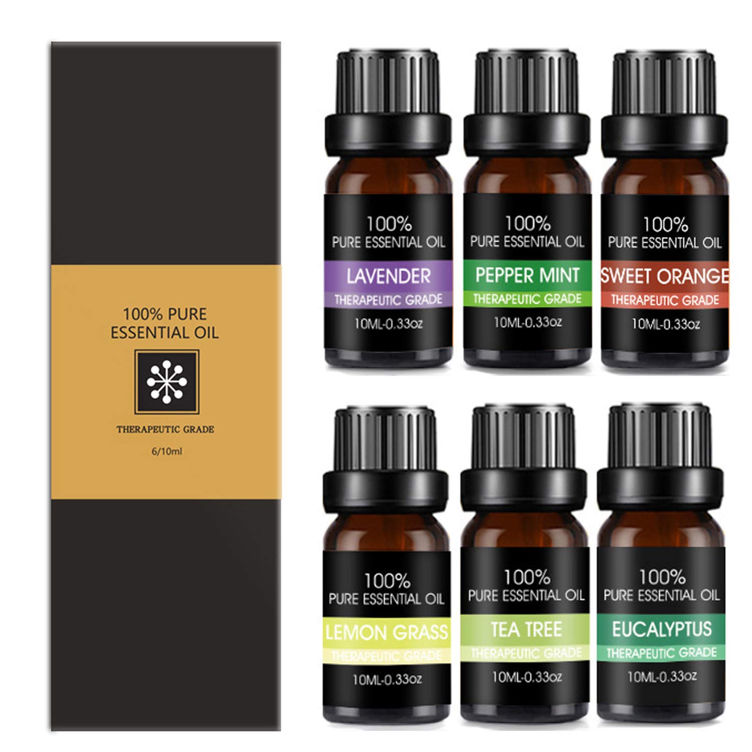 ZeLight Natural Pure Essential Oil Gift Set for Diffuser Organic Aromatherapy Relaxing 6 Pack Essential Oil Set Massage Oils Festival Set for Anxious Mood and Body