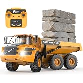 DOUBLE E 1:20 Scale Volvo A40G RC Dump Truck Toy 2.4GHz Articulated Hauler for Adults, RC Construction Toys Vehicles with Simulated Acoustic-Optical, 3 Motors, 3kg Load, 6-Wheel Dump Bed