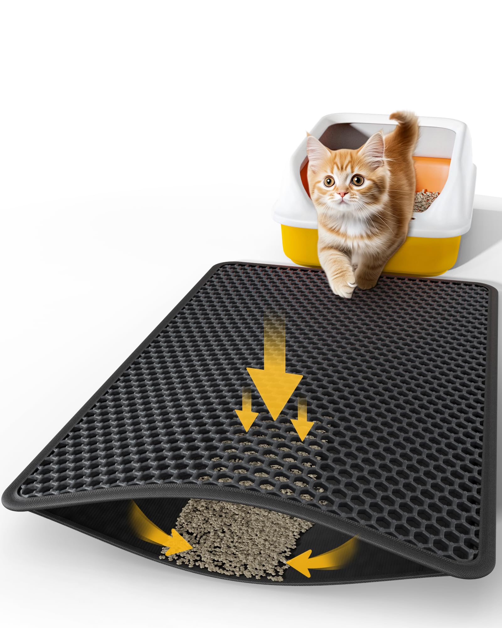 Photo 1 of Powools 27" x 19" Cat Litter Mat - Ultra-Large Litter Box Mat with Double Layers, Urine-Proof and Non-Slip Litter Trapping Mat, Easy to Clean Kitty Litter Mats for Floor, Scatter Control, Black