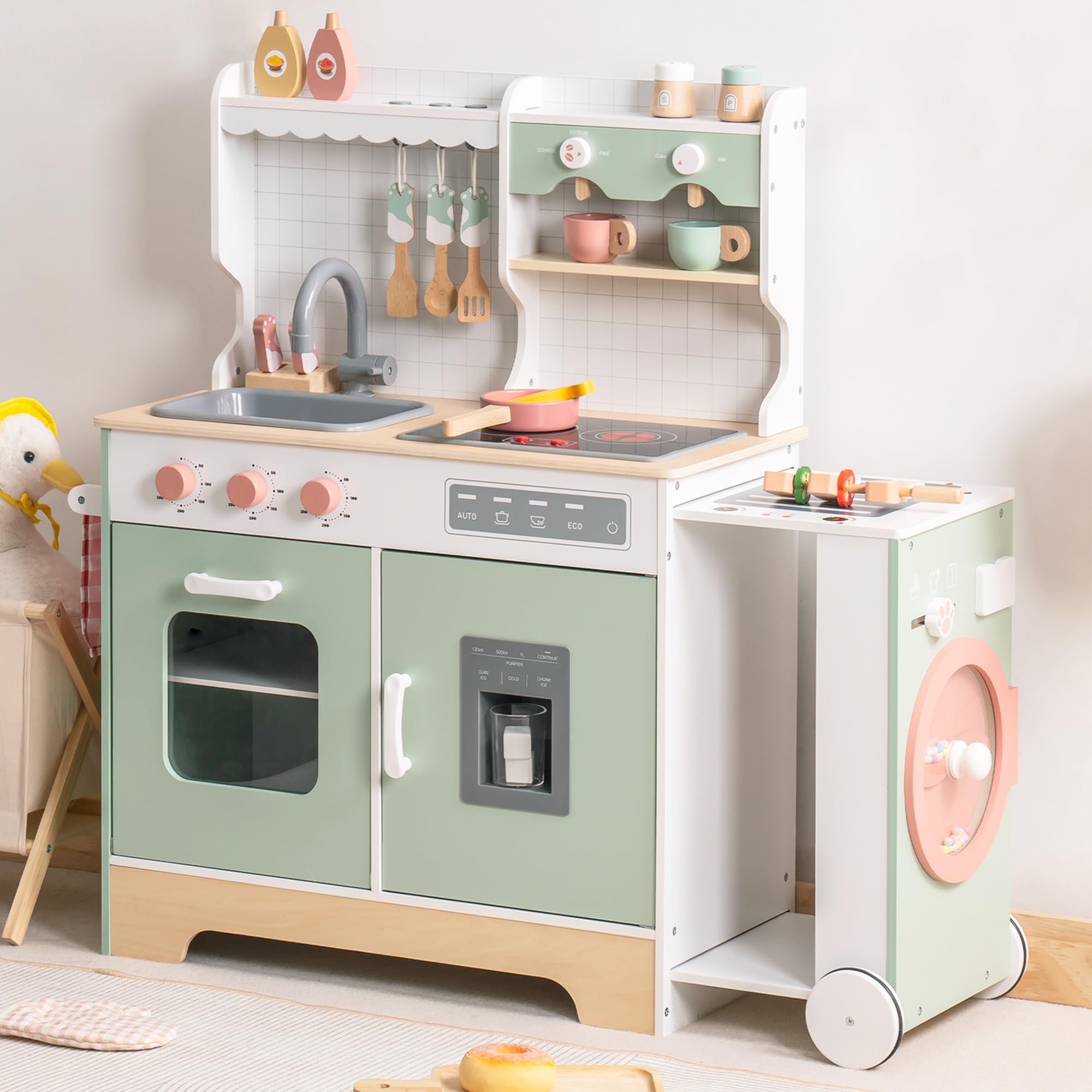 ROBUD Wooden Play Kitchen Set for Kids Toddlers, Pretend Kitchen ...