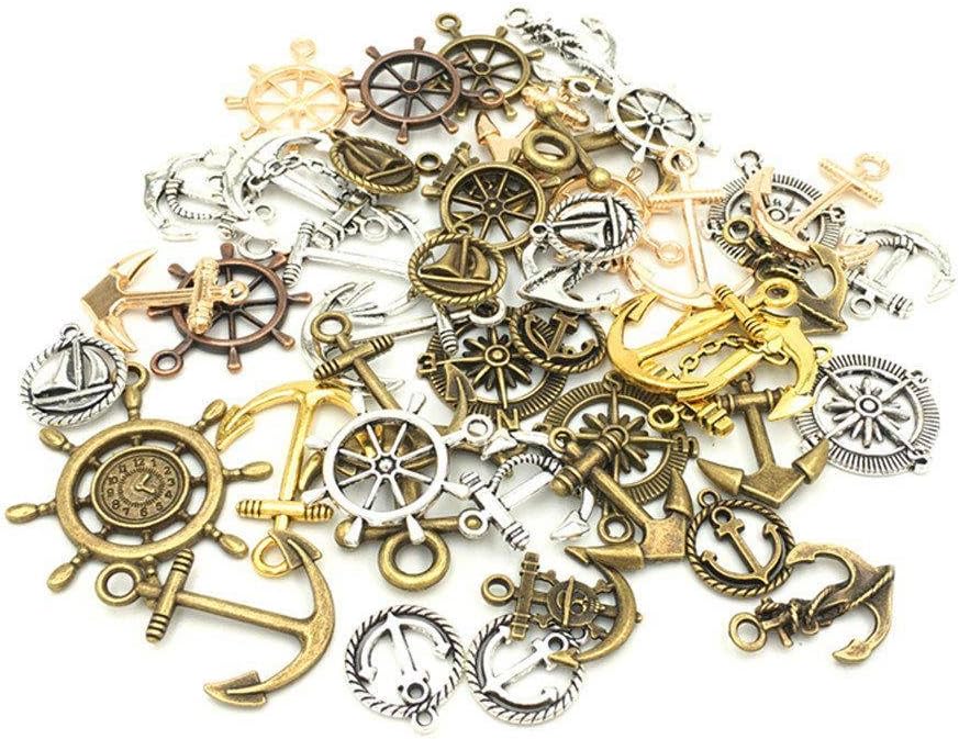 Buwant antique silver wing pendant anchor heart pendant jewellery accessories DIY charms Anker Anhänger