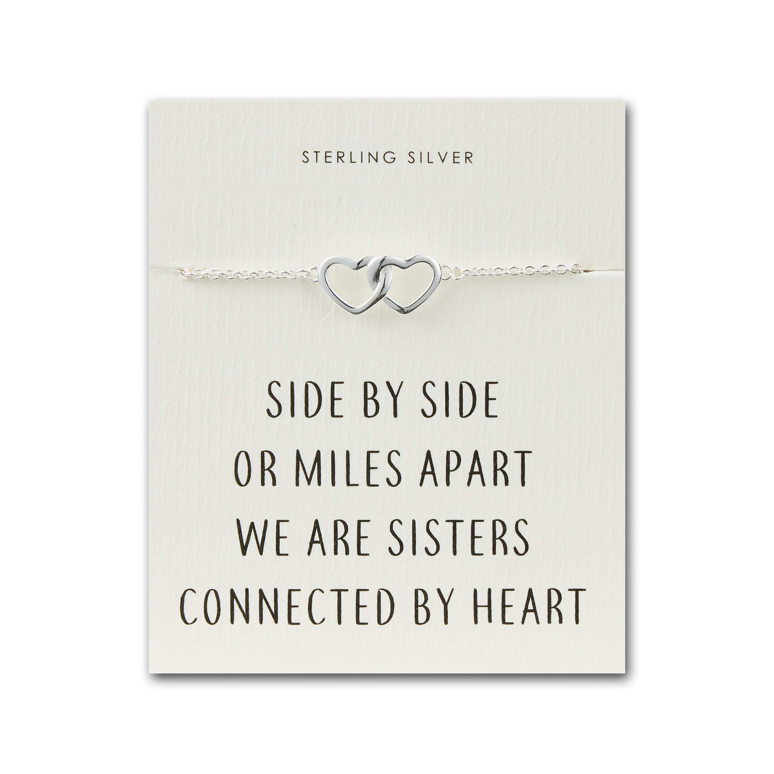 Philip Jones Sterling Silver Sister Heart Link Bracelet with Quote Card