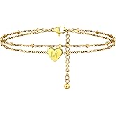 ChainsProMax Gold Plated Heart Anklet, Summer Beach Foot Chain, A to Z Initial Ankle Bracelet, Adjustable-Send Gift Box