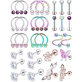Yaalozei 30Pcs 16G Cartilage Earrings for Women Forwards Helix Earring Hoop Rook Daith Conch Tragus Earrings Stainless Steel Piercing Jewelry for Women Men