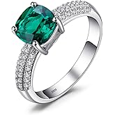 JewelryPalace Cushion Cut 1.8ct Simulated Emerald Solitaire Rings for Her, 14K White Yellow Rose 925 Sterling Silver Promise Ring for Women, Green Gemstone Jewelry Sets Rings
