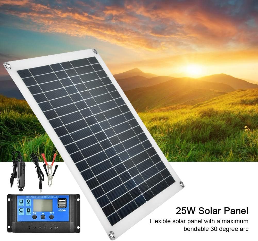 Pannello Solare Esterno Impermeabile Pannello Solare Monocristallino 25W 12V - Flessibile Per Camper Barche - Impermeabile Energia Solare Esterni