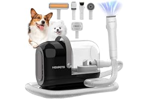 HEAPETS Dog Grooming Vacuum Kit - 3L Vacuum with 7 Tools, Low Noise Electric Clipper and Brush for Pet Shedding at Home, Black