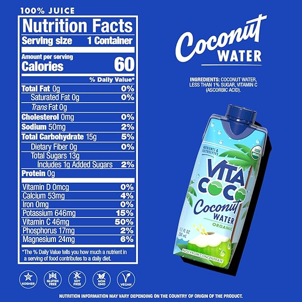 VITA COCO COCONUT WATER, PURE ORGANIC | REFRESHING COCONUT TASTE | NATURAL ELECTROLYTES | VITAL NUTRIENTS | 11.1 OZ (PACK OF 12)