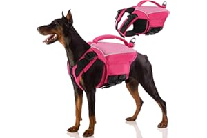 SUNFURA Dog Life Jacket Large, XXL Dog Life Vest for Swimming, Adjustable Dog Flotation Vest with Rescue Handle, Lightweight Dog Water Vests Pet Life Preserver for Boating, Pink 2XL