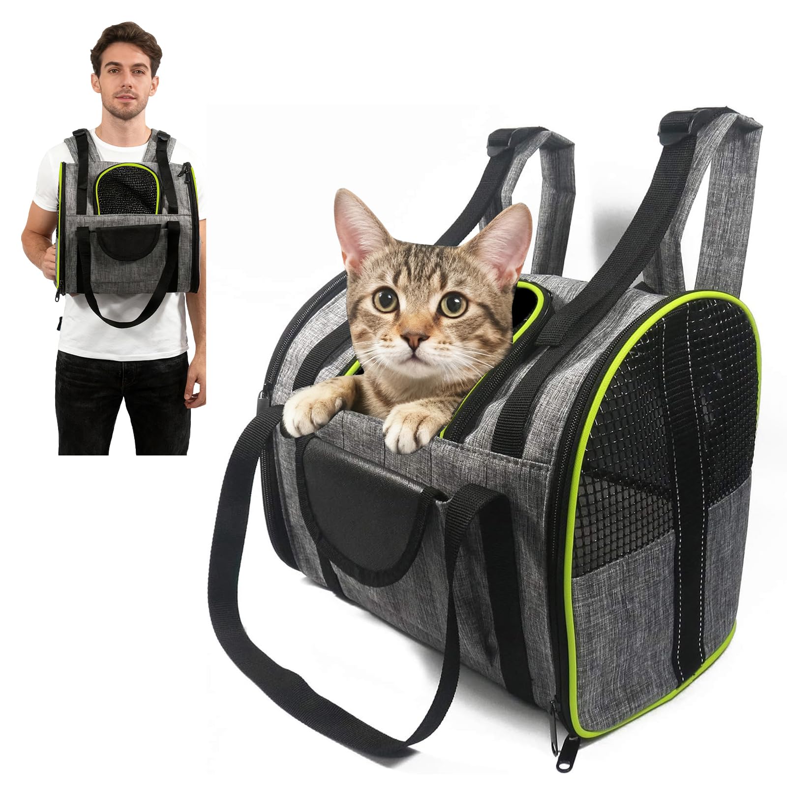 PETCUTE Dog Carrier Backpack Cat Carrier pet carrier for small Dog Foldable Pet Travel Backpack for Car Green