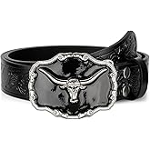 UpFind Western Leather Belt for Men Black Cowboy Buckle Belt for Jeans Vintage Country Belt