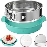 9 Inch Springform Pan - 304 Stainless Steel Nonstick Springform Cake Pan with Removable Bottom, 10 Inch Silicone Leakproof Cheesecake Pan Protector with Parchment Paper