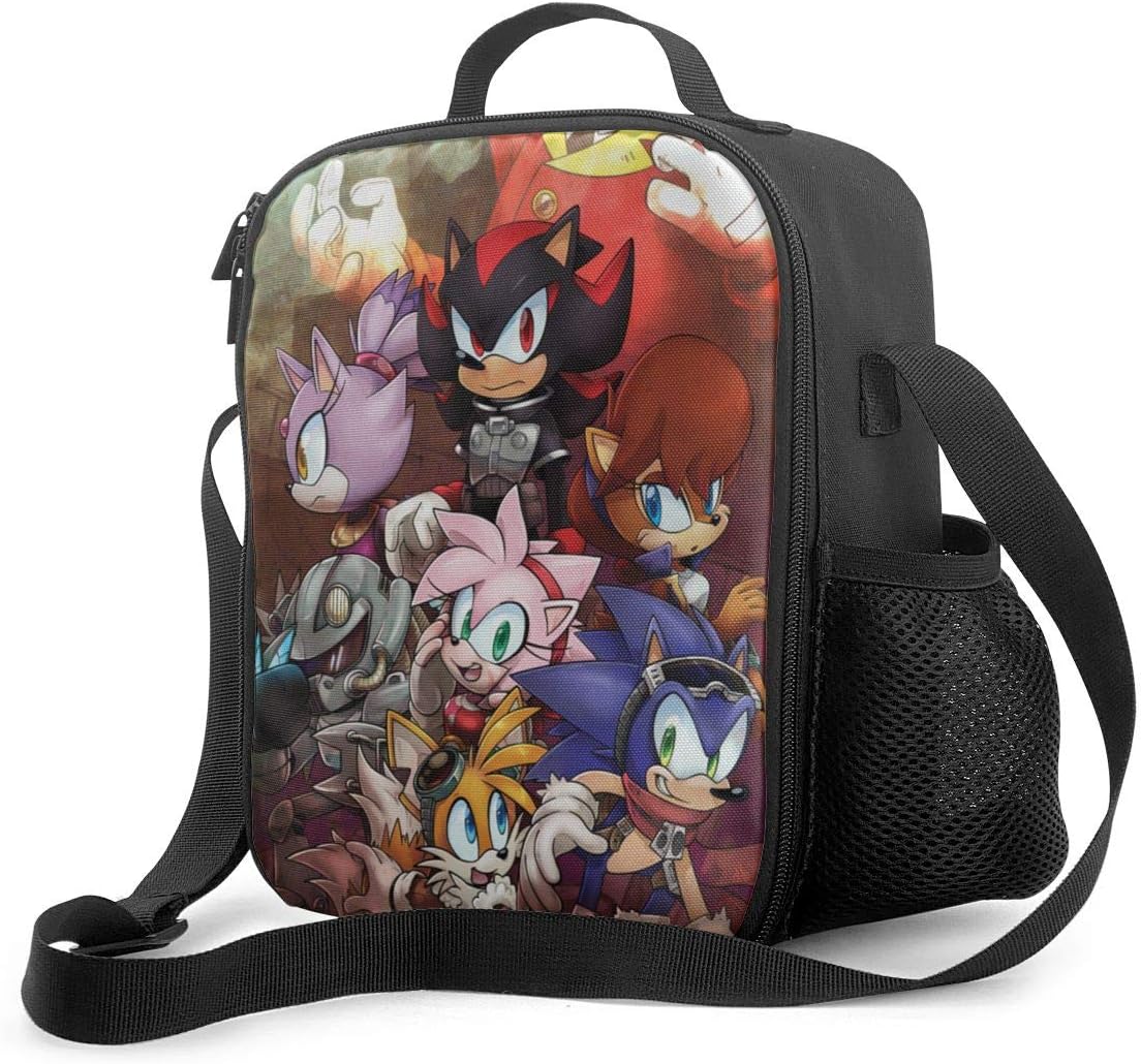 Insulated Portable Lunch Bag for Teens Student, Durable Vintage Bento Box with Shoulder Strap & Handle Fits Office Daycare Beach, Sonic Fallout New Mobius