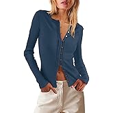 LAMISSCHE Womens Ribbed Cardigan Long Sleeve Button Down Shirts Lightweight Stretchy Pullover Tunic Tops