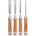 TOOLEAGUE 4 Pieces Wood Chisel Tool Set for Woodworking, Tempered to 60HRC, Beech Handle, Woodworking Carving Chisel Kit