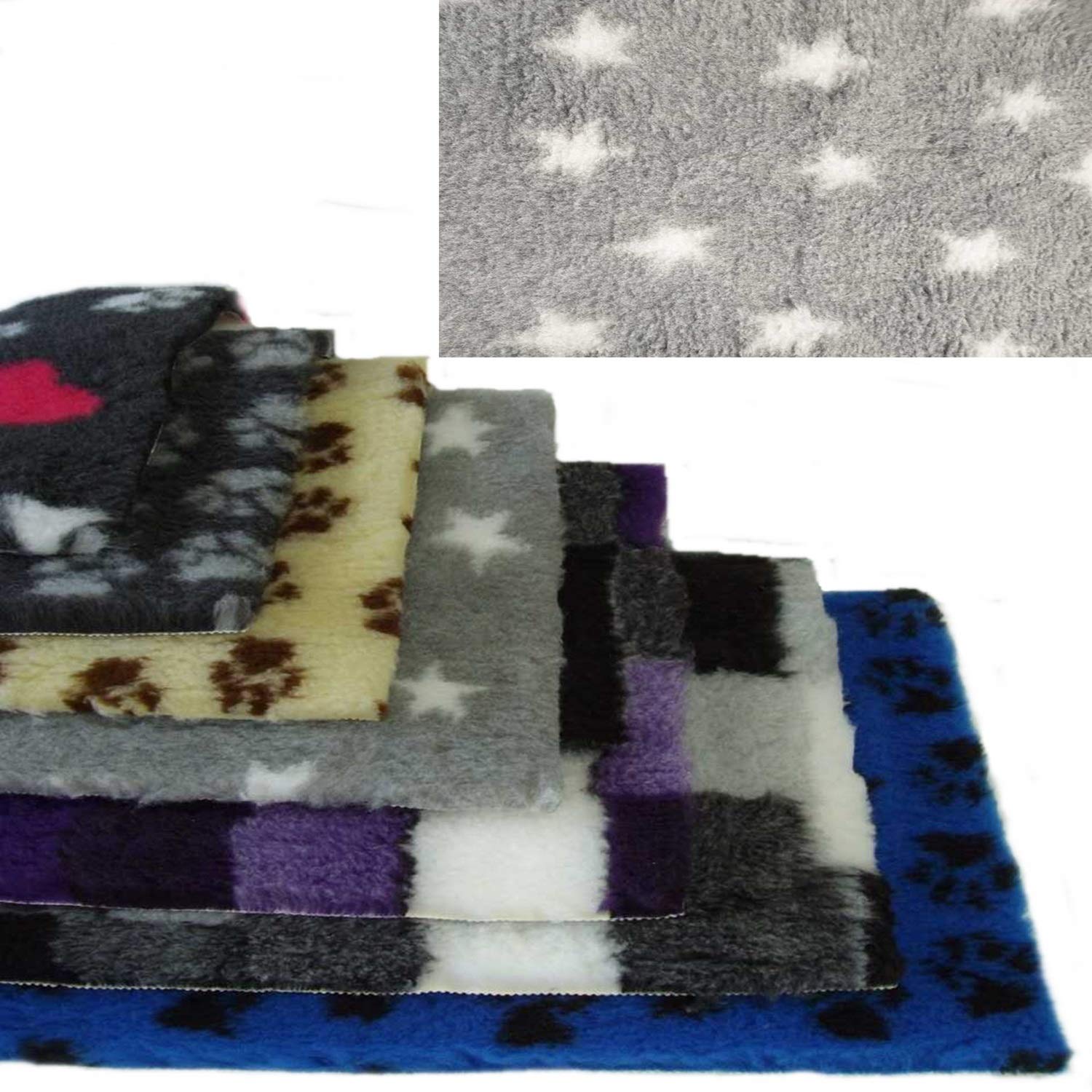 PnH Veterinary Bedding ® NON SLIP - Ribbed Rubber Backing Rectangle,100cm x 50cm - Many Different Designs and Colours - READY TO USE, SELVAGE EDGE REMOVED. (Grey with White Stars)