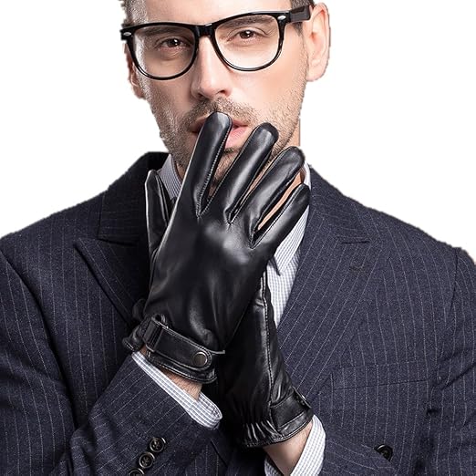 Men's luxury leather gloves with a touch of winter warm suede gloves (M