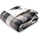 SOCHOW Buffalo Plaid Sherpa Fleece Throw Blanket, Double-Sided Checkered Super Soft Luxurious Bedding Blanket 50 x 60 inches, Black/White