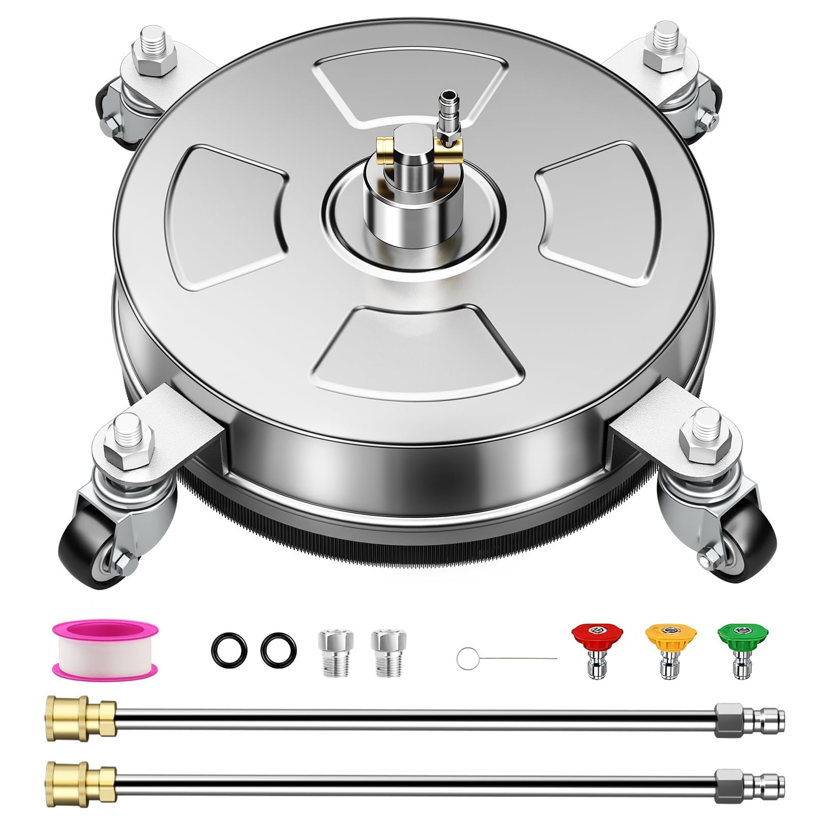 Photo 1 of 14" Pressure Washer Surface Cleaner with 4 Wheels, Stainless Steel Housing, 4000 PSI Max, 3 Connect Nozzles & 2 Extension Wands, Pressure Washer Surface Cleaner for Concrete, Patios, Sidewalks