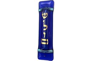TAMARA BASKIN ART GLASS Shalom Art Glass Mezuzah, Gift Boxed with Non Kosher Scroll Included - Handmade in USA (Midnight Blue)