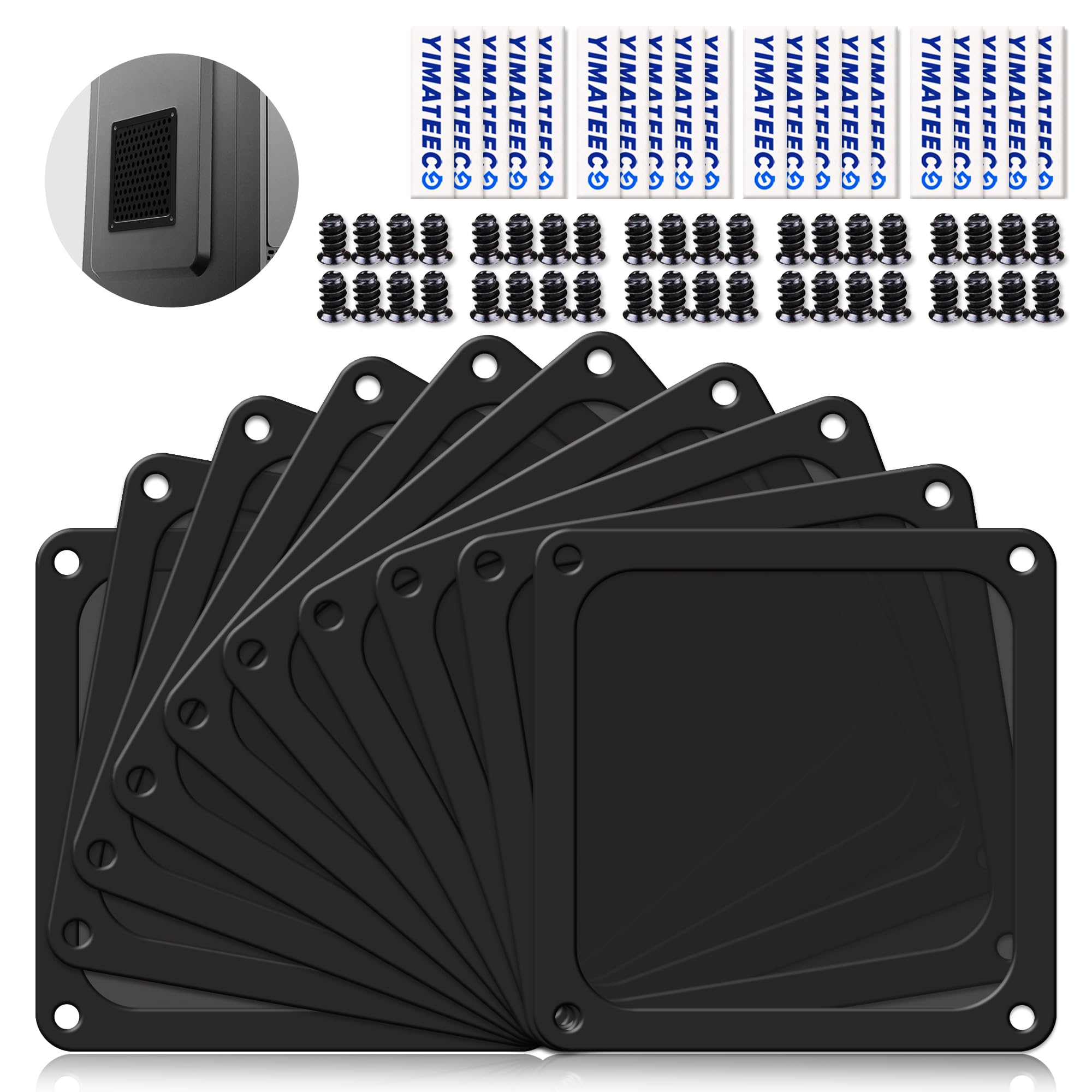 YMATEECO Dust Filter 120mm for Computer Cooler/PSU/Routers Nylon 80 Mesh, Magnetic PC Fan Dust Cover Mesh Cooler Filter Dustproof Computer Fan Grills(Nylon, 120 * 120mm,10Pack, Black) — image 1