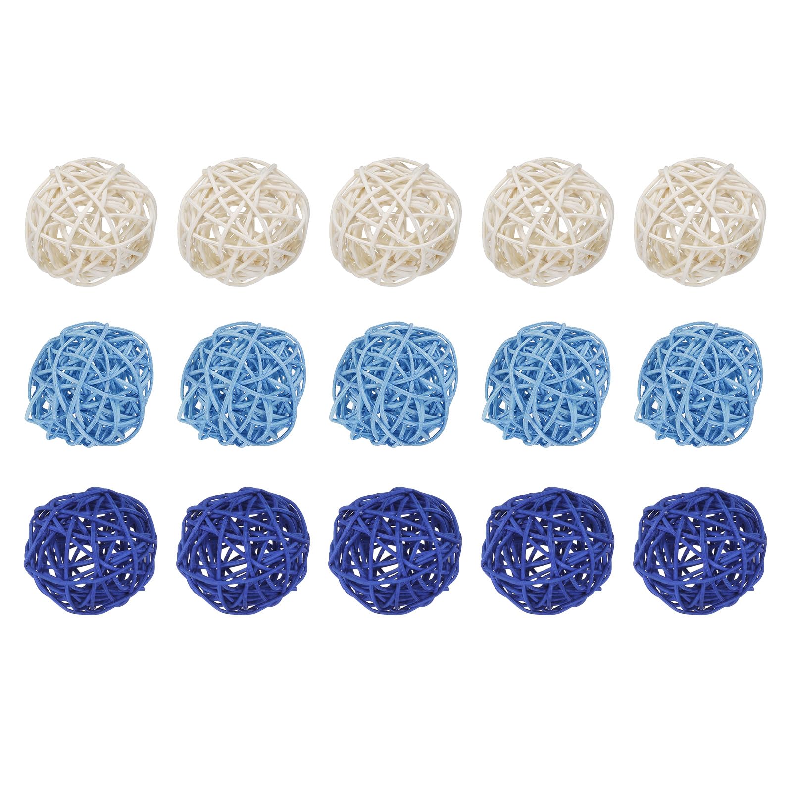 Uxcell Set of 15 Pcs Wicker Rattan Balls 2 Inch Rattan Decorative Balls for Centerpiece Bowls Vase Fillers Home Decor Light Blue,Deep Blue,White