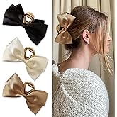 YONOY 3PCS Metal Claw Hair Clips for Women & Girls - Premium Bow-knot Nonslip Claw Clips for Thick & Thin Hair, Big Bows (Black, White, Khaki)