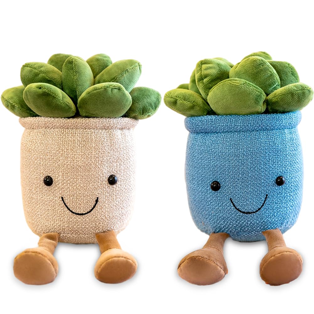 Hilloly Succulents Plush Toy,2 pcs Flower Pot Stuffed Plushie Pillow Decoration, Soft Succulent Plant Plush Toy,Plants Throw Pillow Kawaii Plushie for Kids