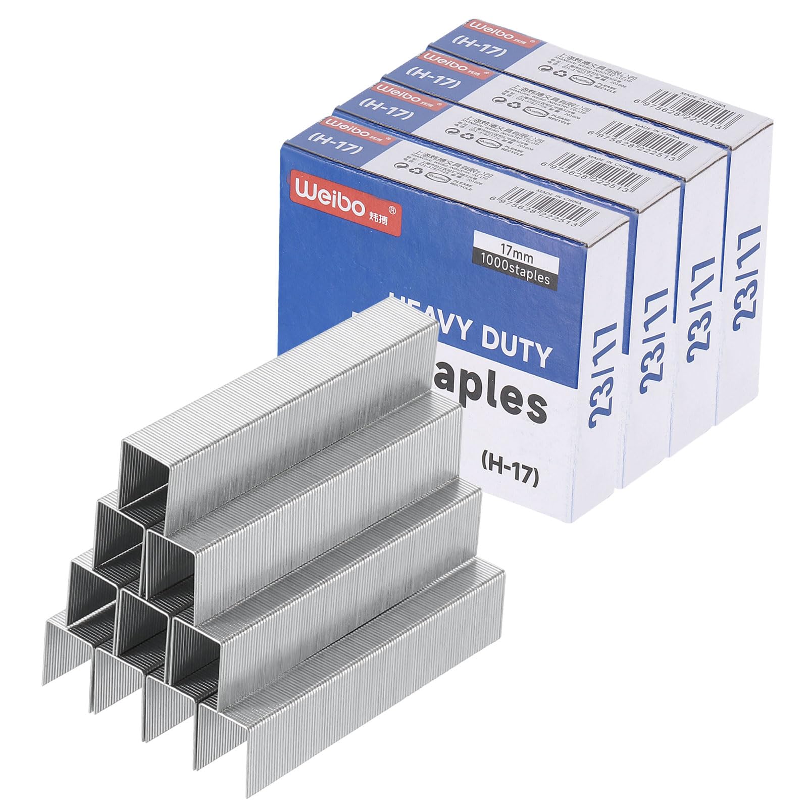 PATIKIL 23/17 Staples for Stapler, 4Box 4000pcs 11/16" Leg Length Standard Flat Clinch Chisel Point Staples Jam-Free for Office Desktop Home Supplies, Silver